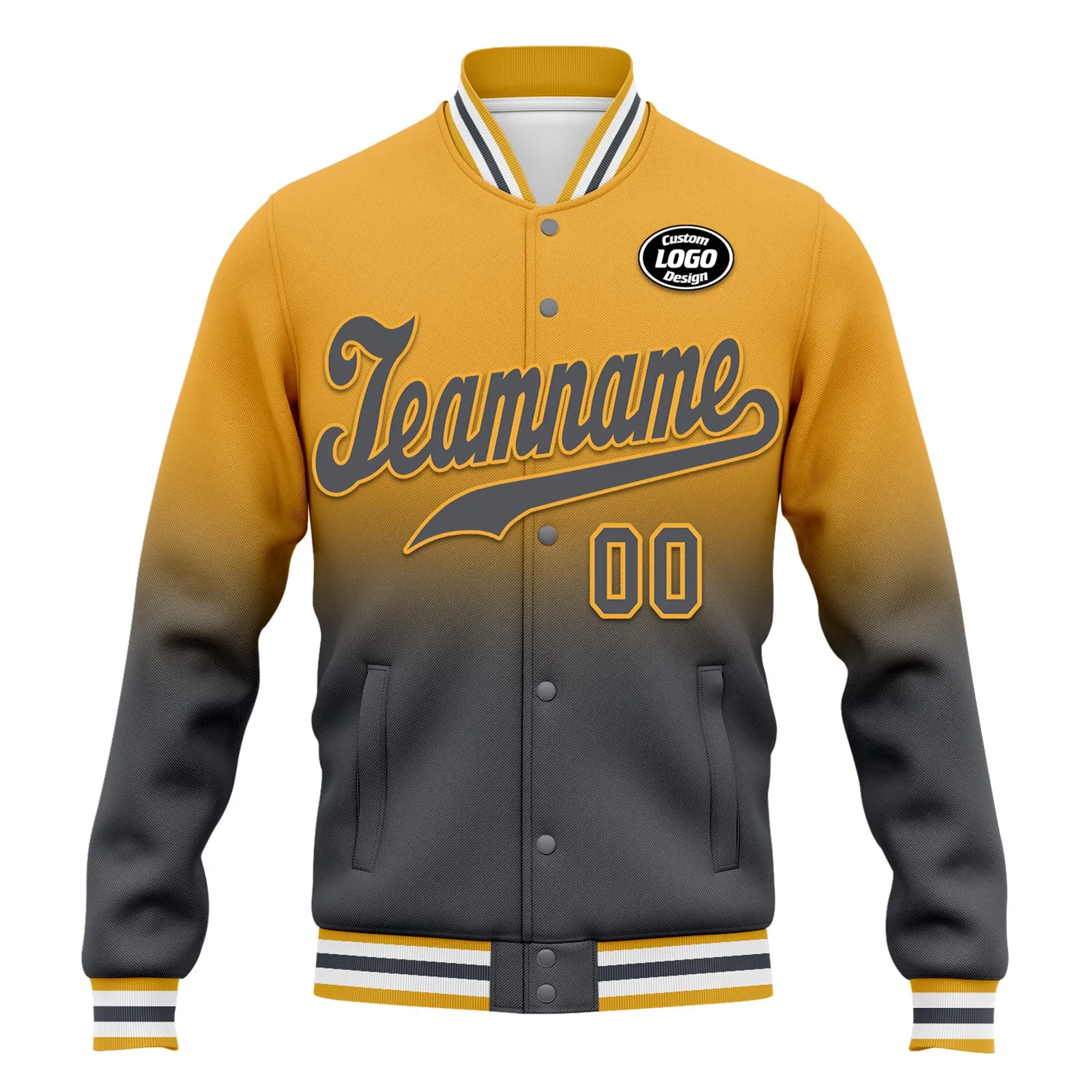 Custom Yellow Gray Fade Fashion Jacket Bomber Full-Snap Varsity Letterman Personalized Jacket FZ005-D020229-16