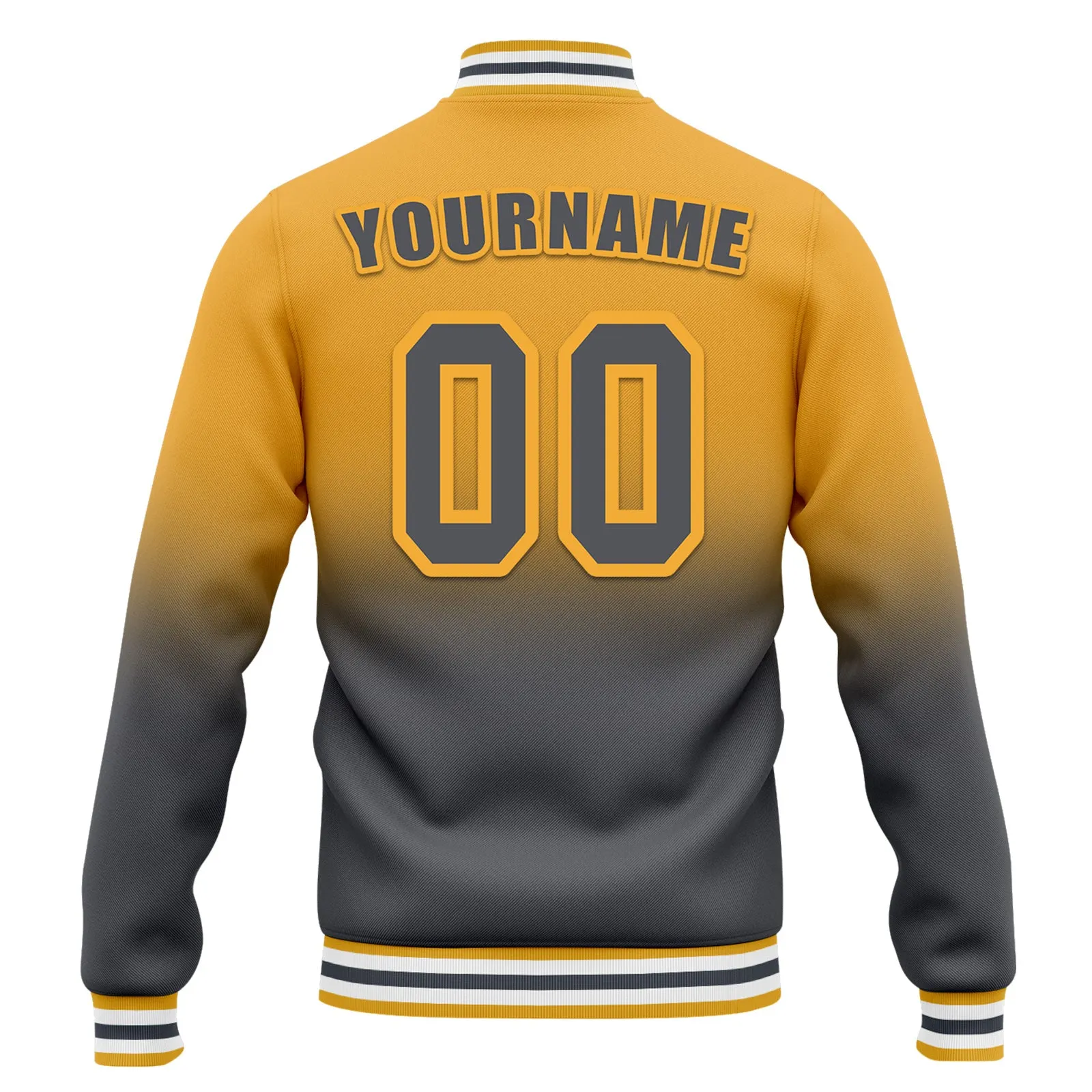 Custom Yellow Gray Fade Fashion Jacket Bomber Full-Snap Varsity Letterman Personalized Jacket FZ005-D020229-16