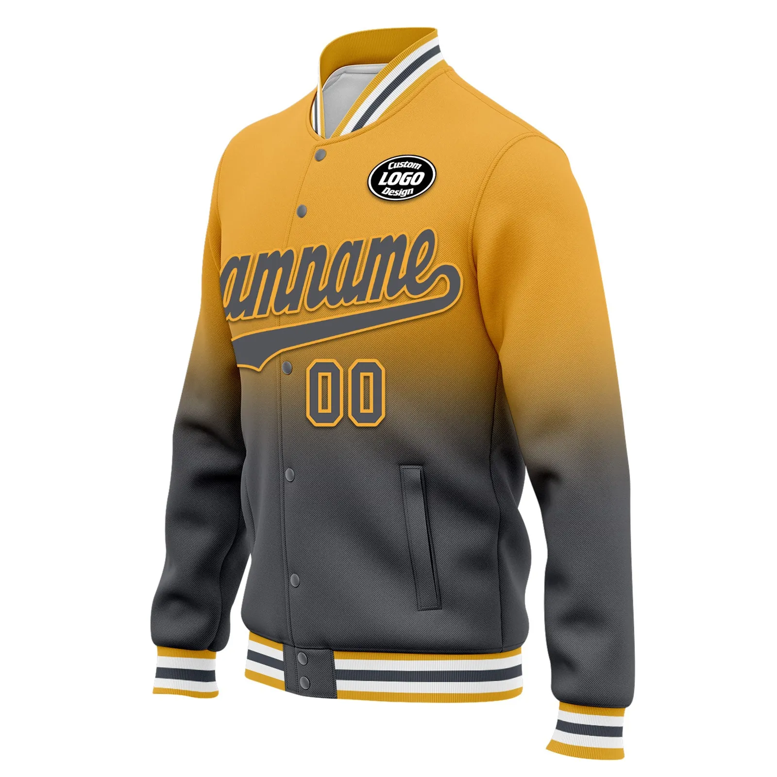 Custom Yellow Gray Fade Fashion Jacket Bomber Full-Snap Varsity Letterman Personalized Jacket FZ005-D020229-16