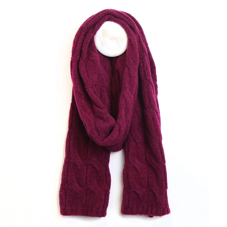 Deep Magenta Recycled Yarn Cable  Knit Scarf