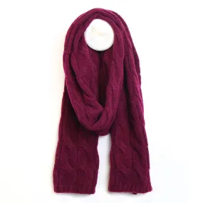 Deep Magenta Recycled Yarn Cable  Knit Scarf