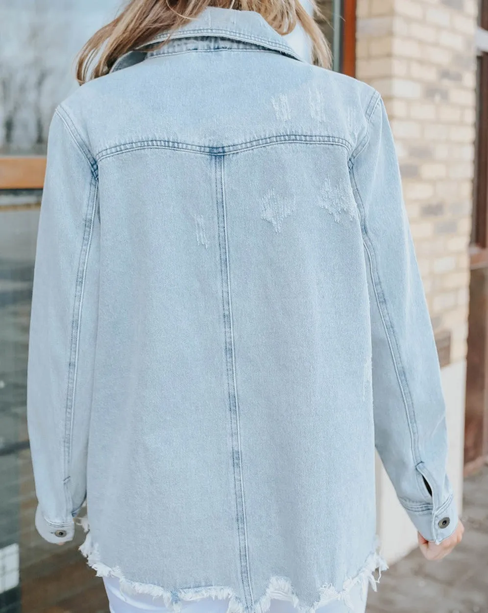 Denim Raw Hem Buttoned Jacket