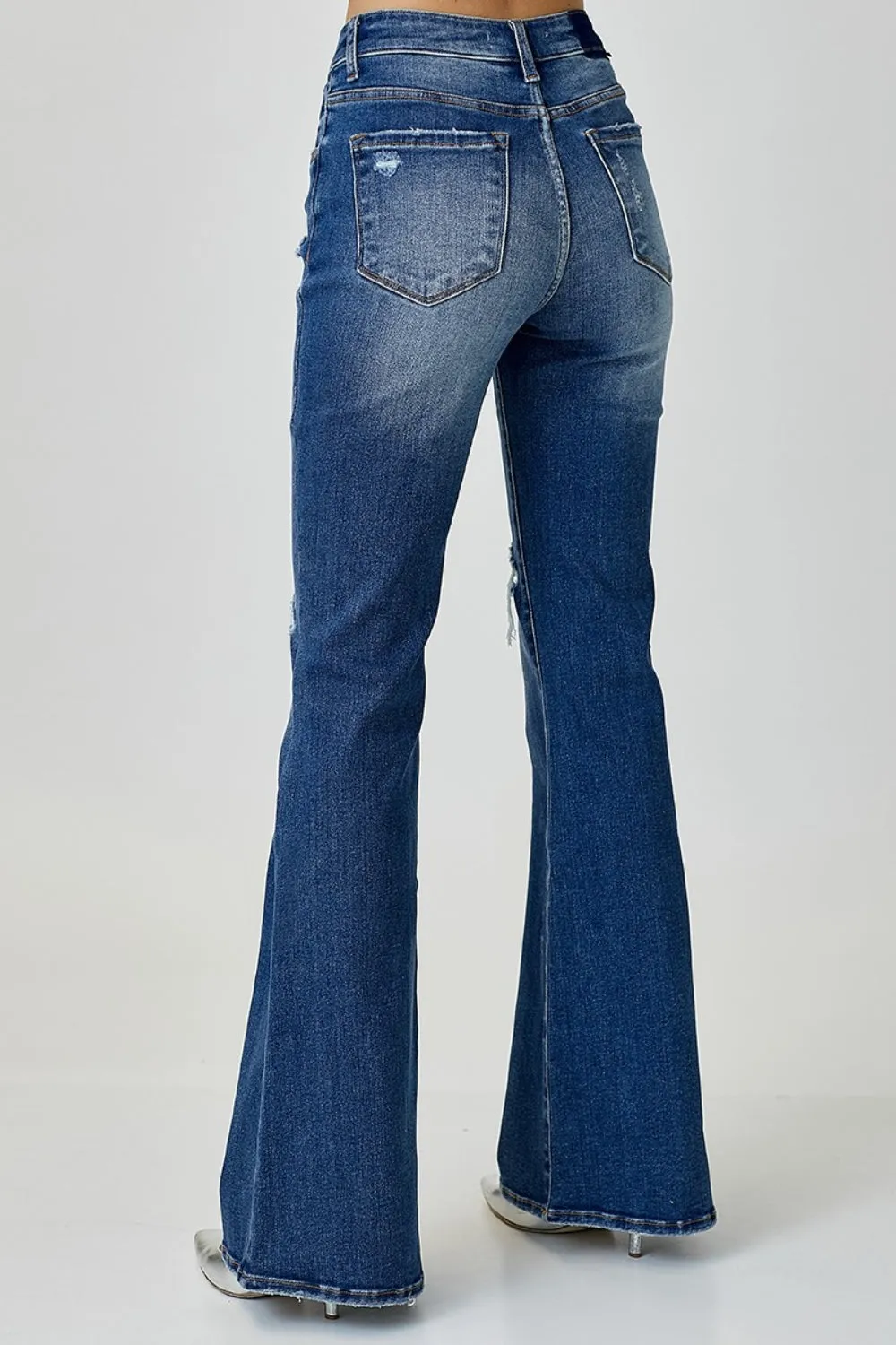 Distressed Button-Fly Flare Jeans