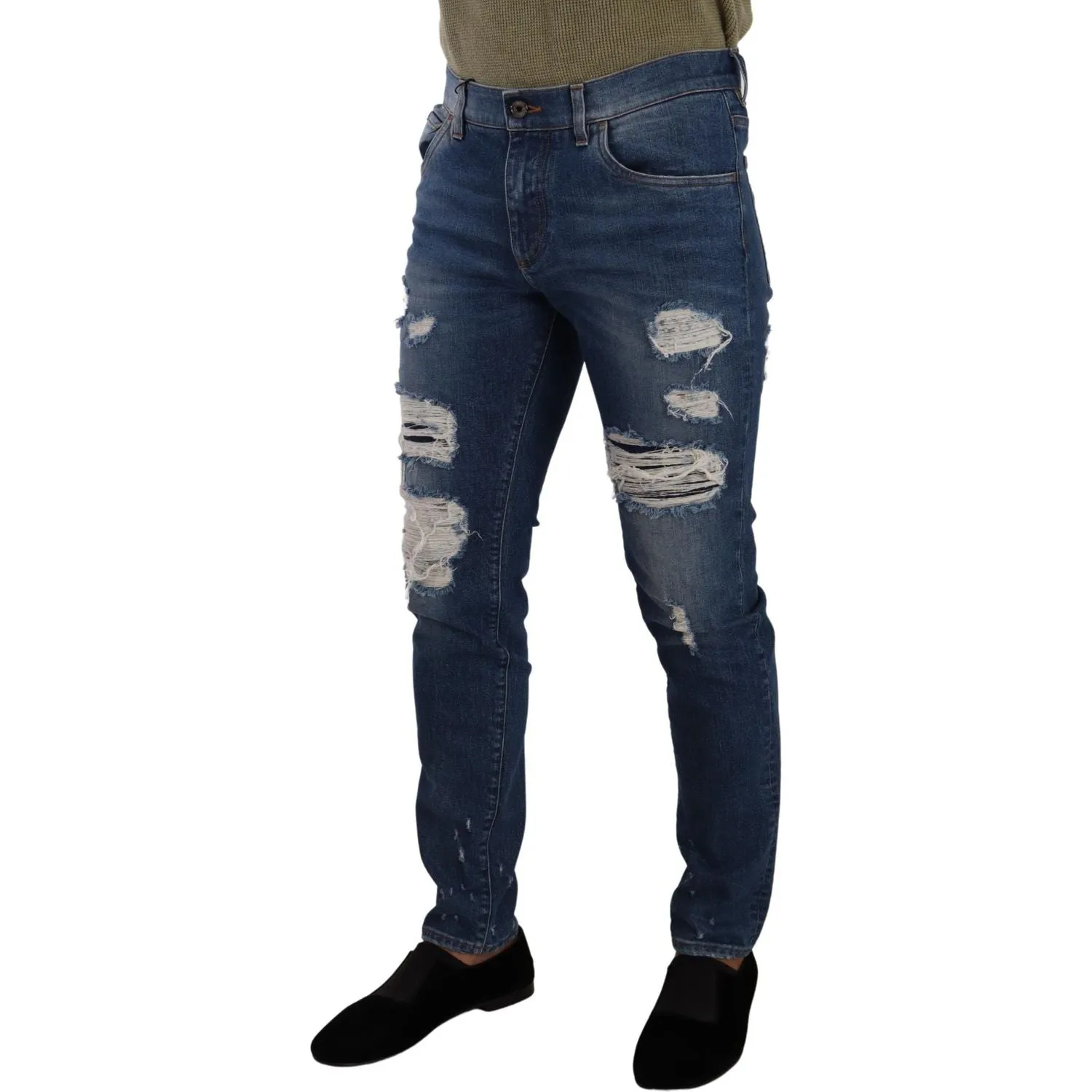 Dolce & Gabbana Elegant Distressed Slim Fit Denim Jeans