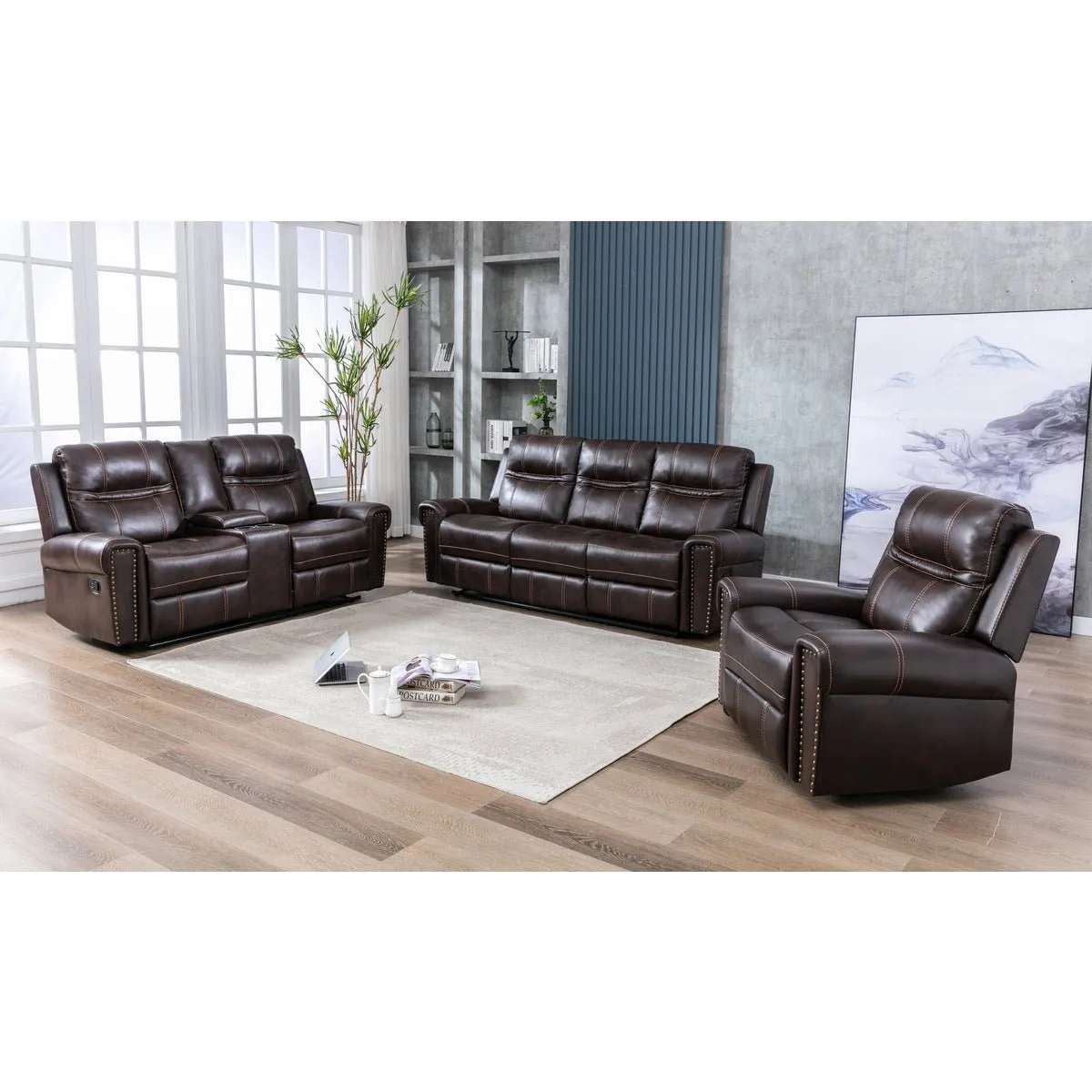 Emerson Brown Reclining Loveseat with Center Console