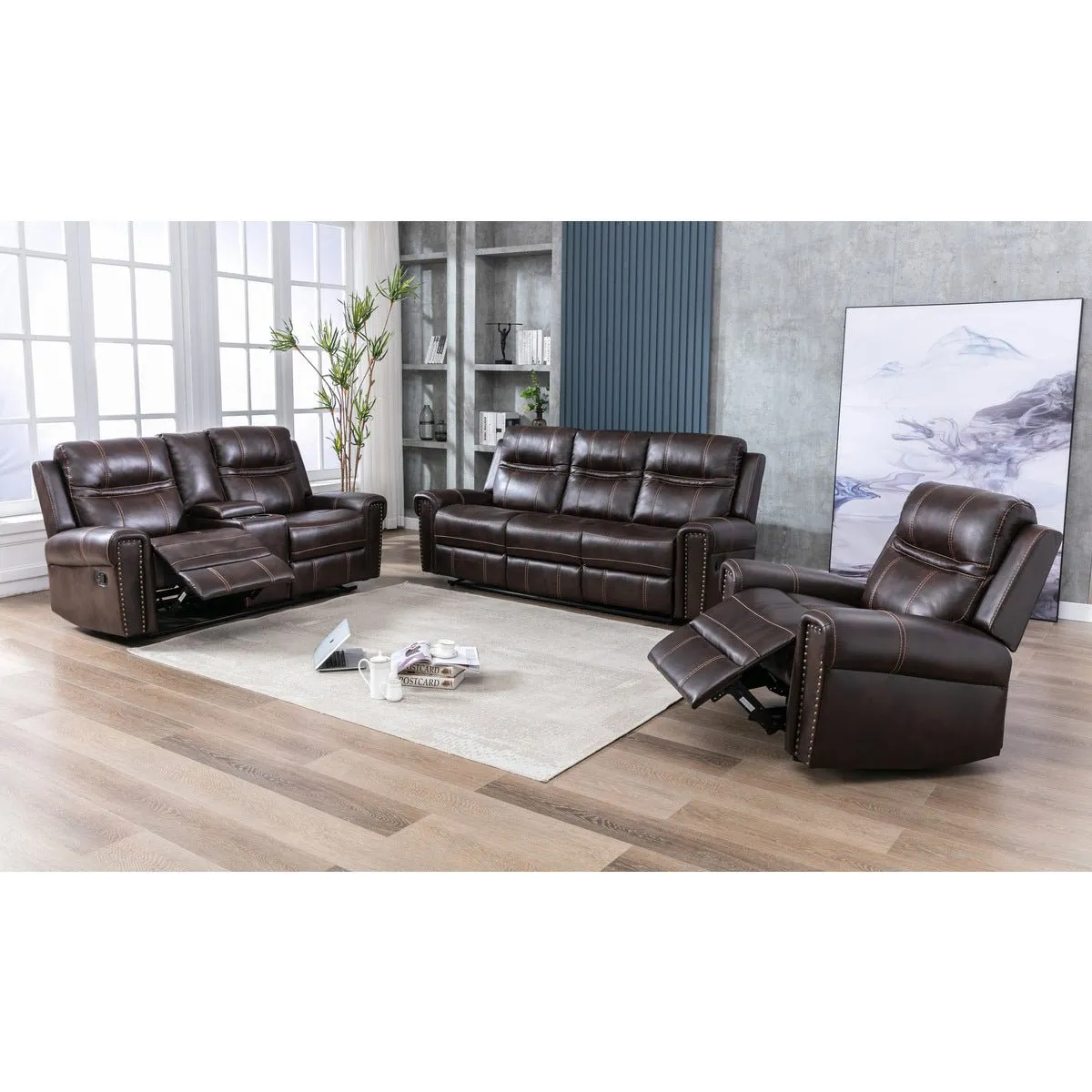 Emerson Brown Reclining Loveseat with Center Console