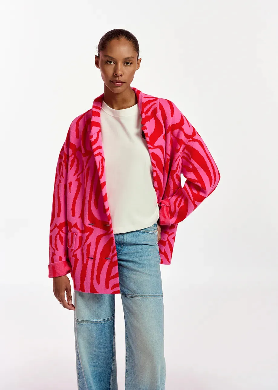 Essentiel Antwerp Figer Knitted Jacket in Pink and Red