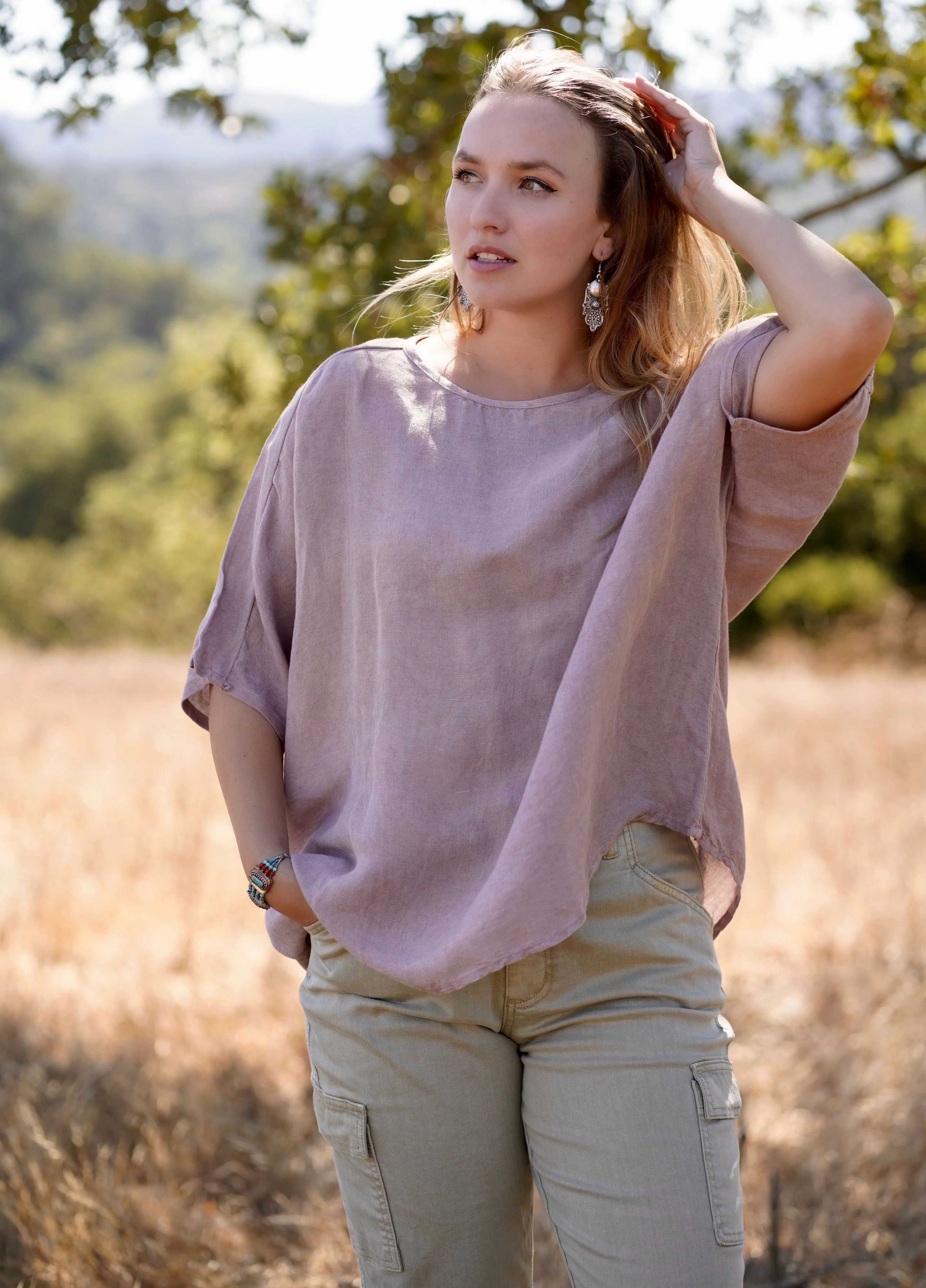 Everly Linen Blouse Dusty Rose