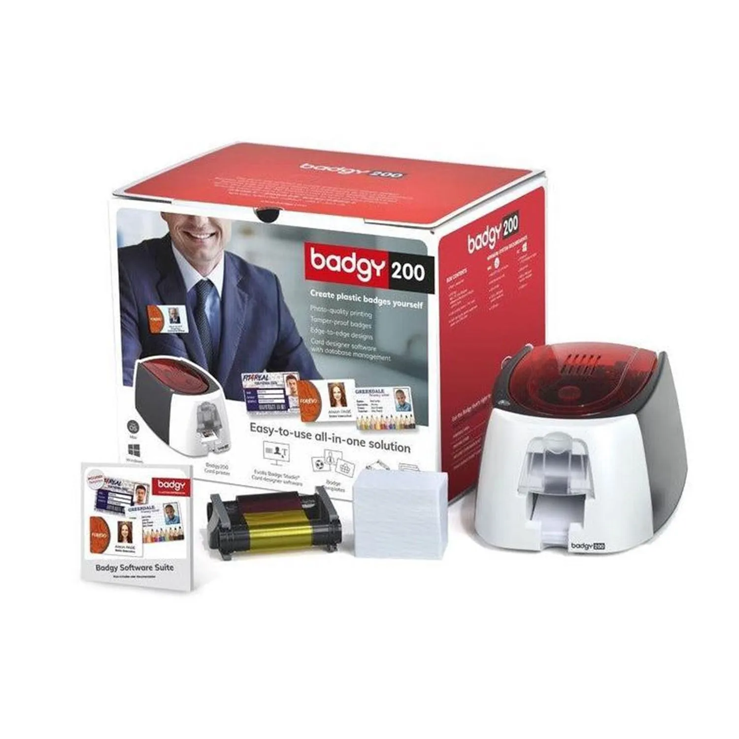 Evolis Badgy200 Single-Sided ID Card Bundle - B22U0000RS