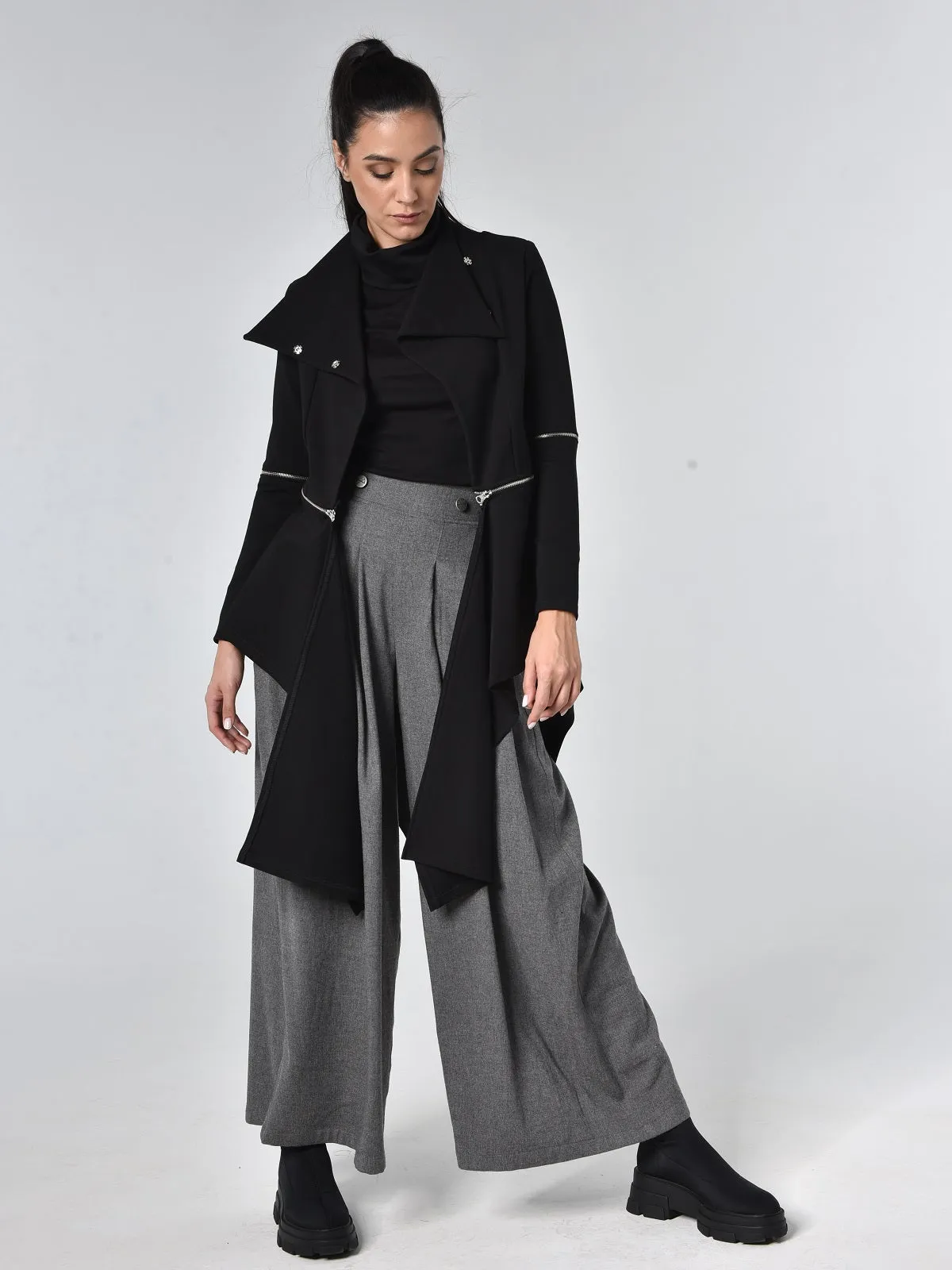 Extravagant Asymmetric Jacket with Zippers