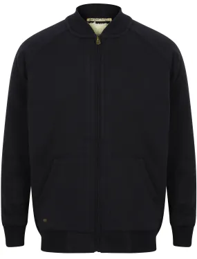 Ezio Jersey Borg Lined Bomber Jacket in Dark Navy - Tokyo Laundry