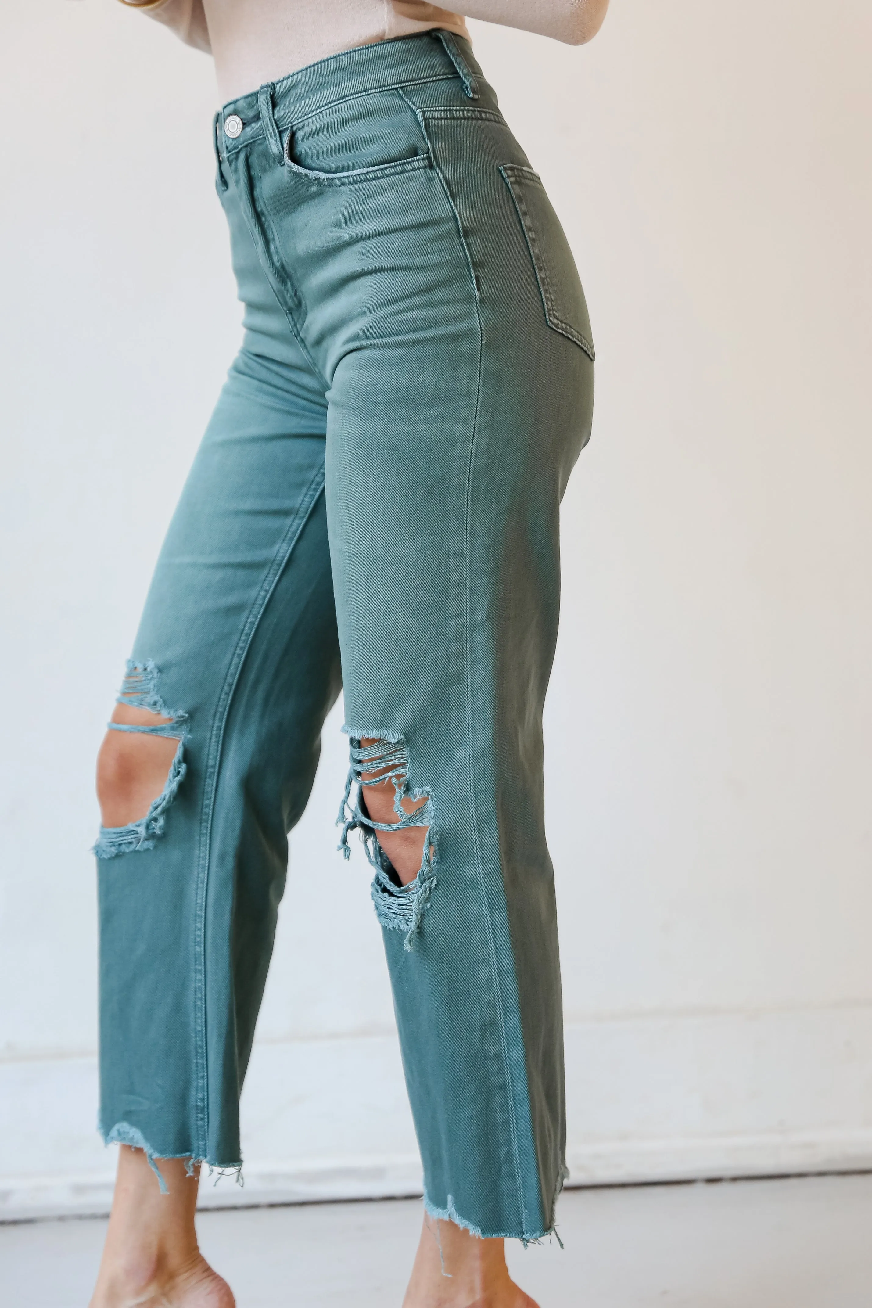 FINAL SALE - Number One Choice Sage Distressed Flare Jeans