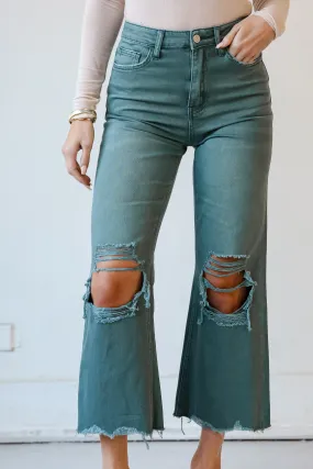 FINAL SALE - Number One Choice Sage Distressed Flare Jeans