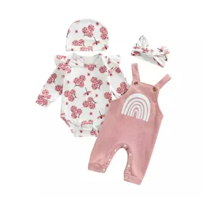 Floral Rainbow Overall Set - Pink