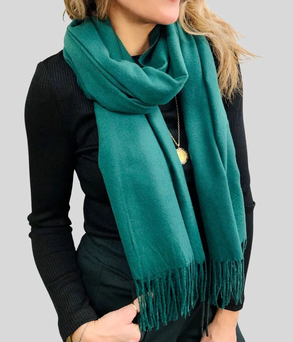 Forest Green Plain Wool Blend Scarf