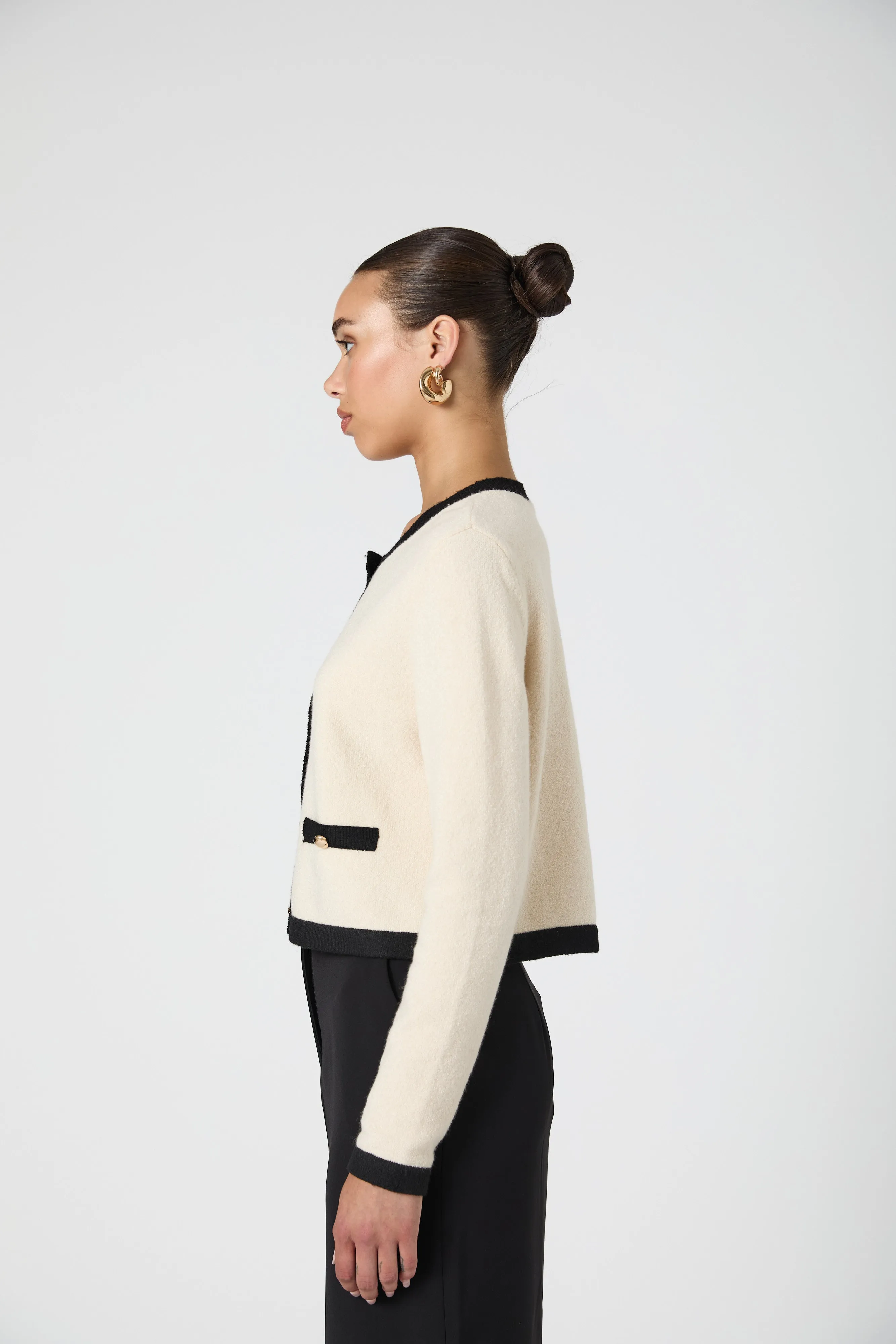 French Connection Vhari Contrast Cardigan - Cream/Black