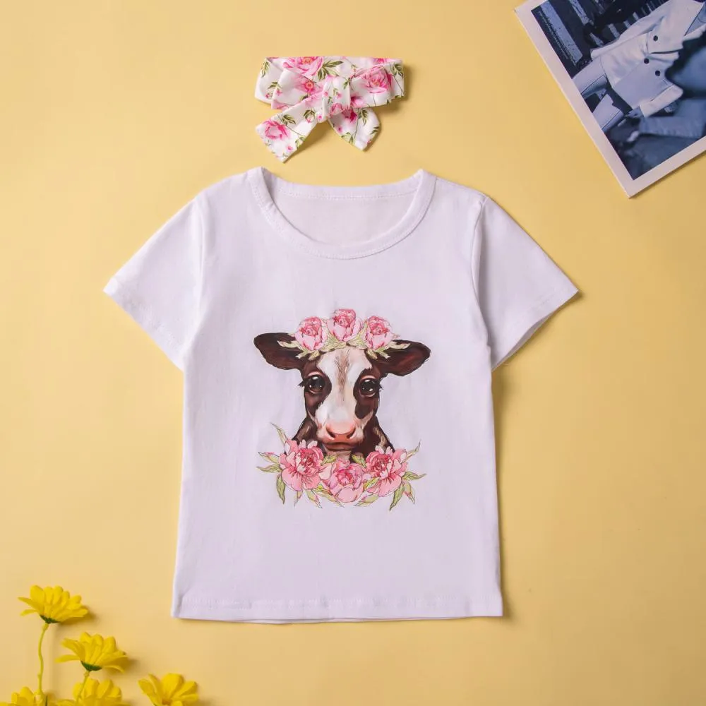 Girls Summer New Cute Flower Calf Top Flared Pants Suit Wholesale Girls Clothes