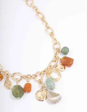 Gold Mixed Stone Charm Chain Necklace