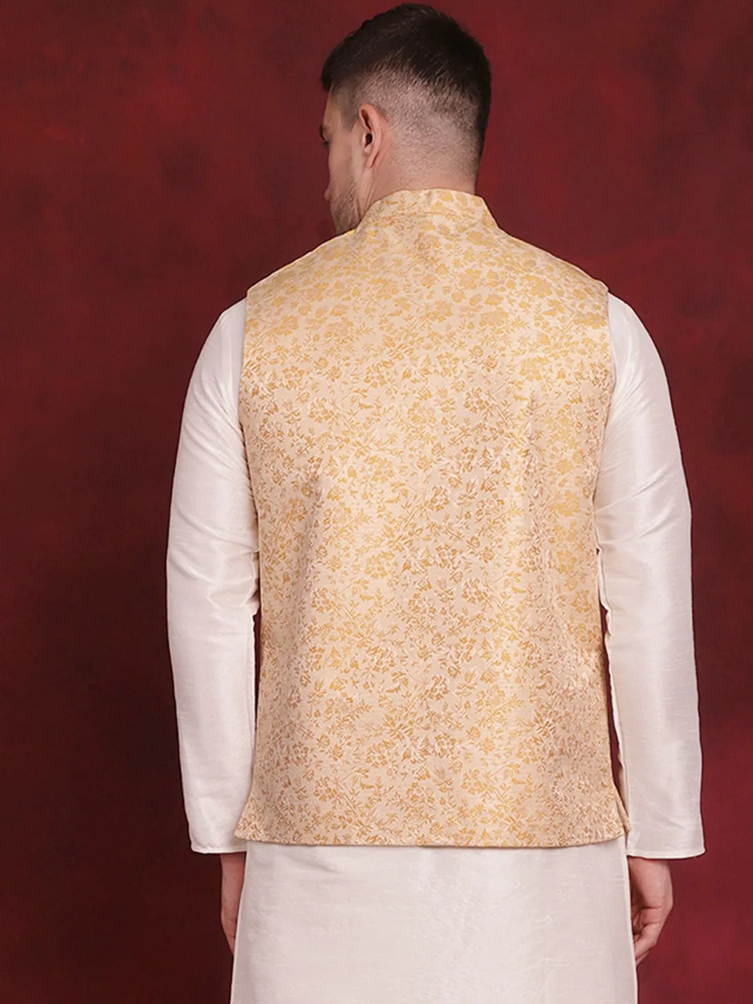 Golden Woven Design Nehru Jacket