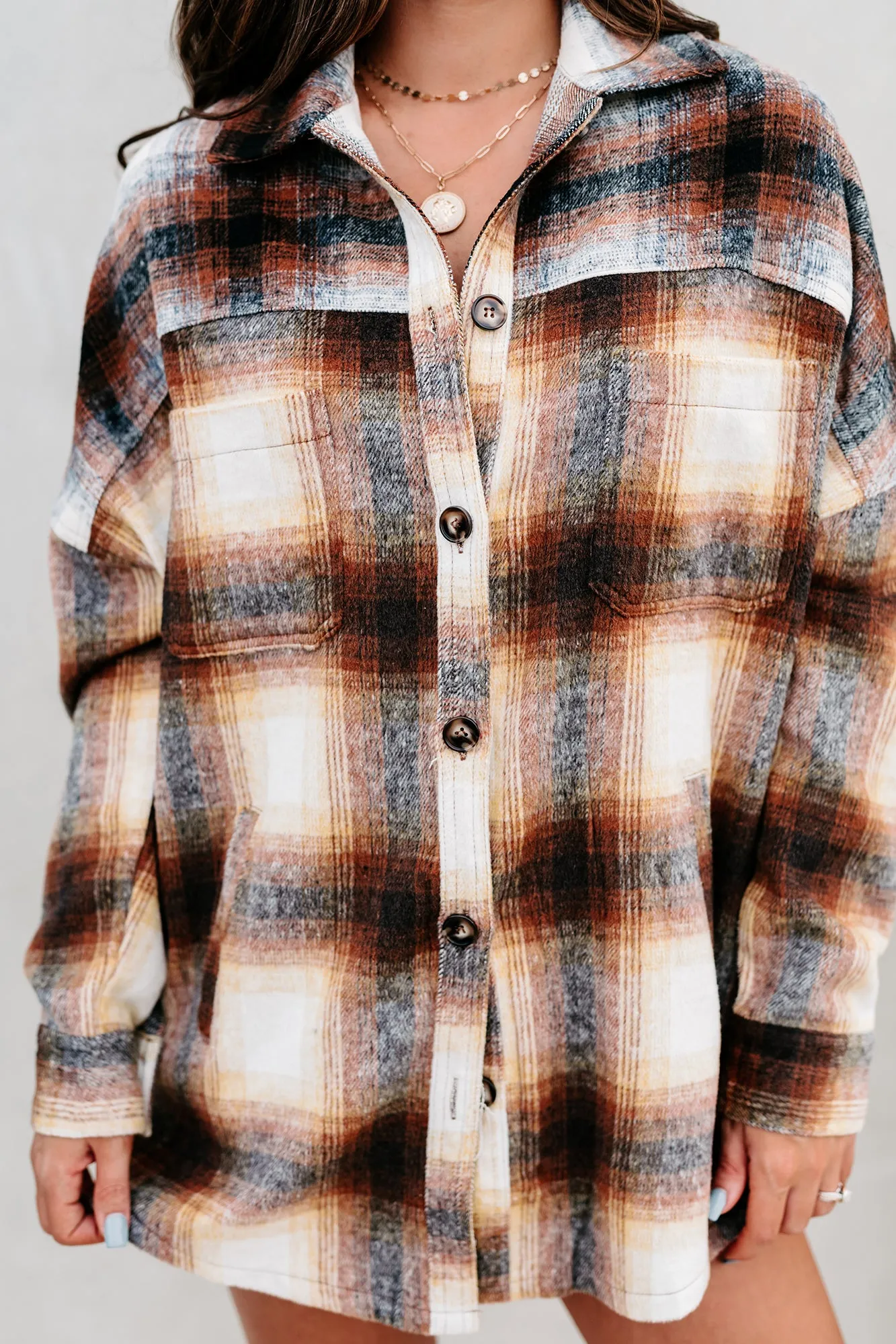 Good To Be Plaid Oversized Plaid Flannel (Brown/Mustard)