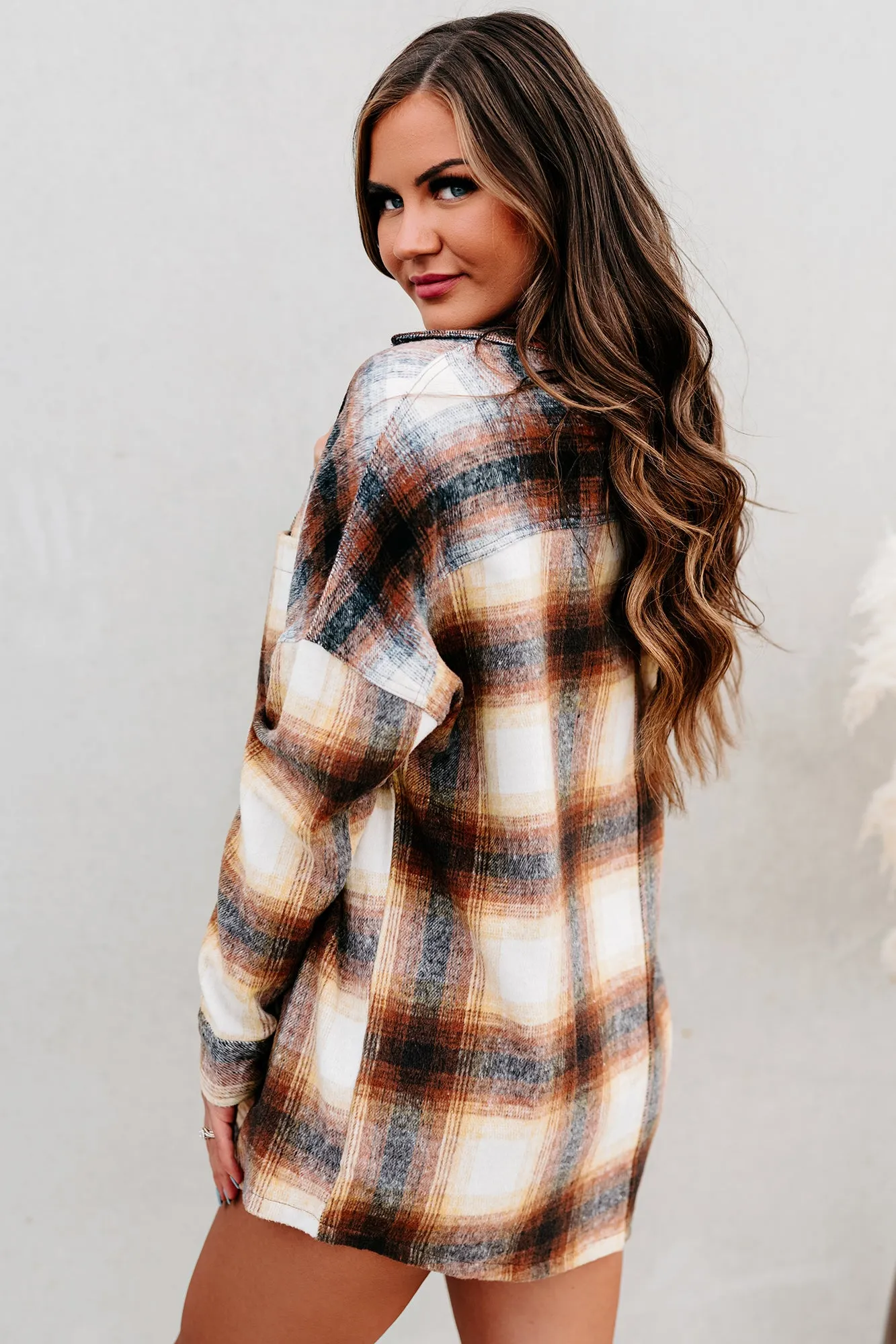 Good To Be Plaid Oversized Plaid Flannel (Brown/Mustard)