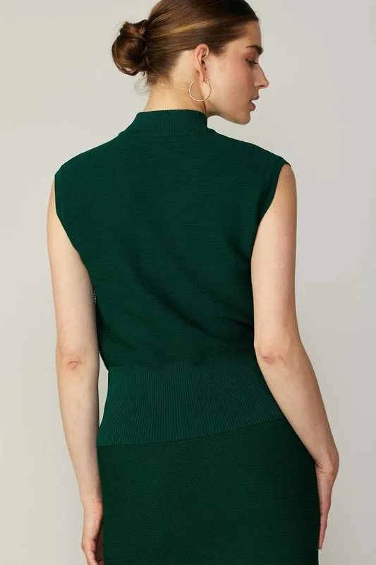 Green Half Zip Turtleneck Sweater Vest