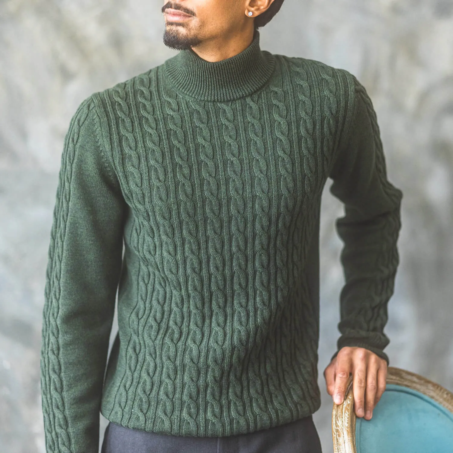 Green Lupetto Cable Knit Sweater