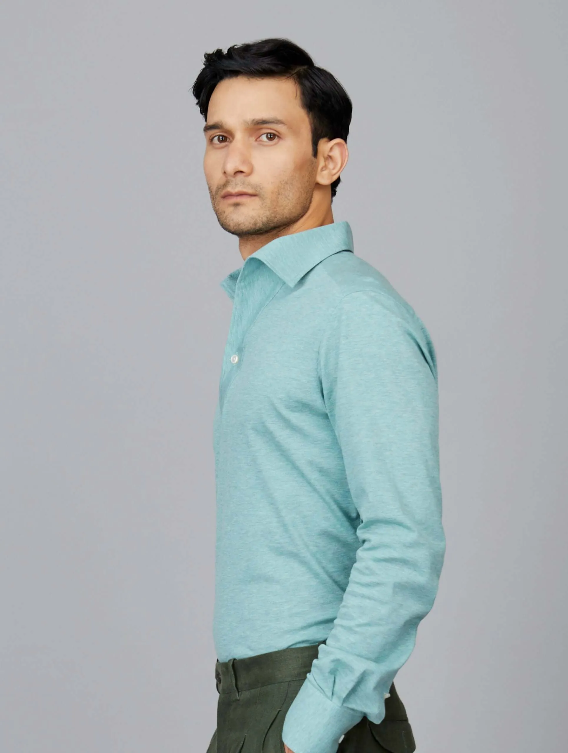 Green Open-Collar Polo Shirt