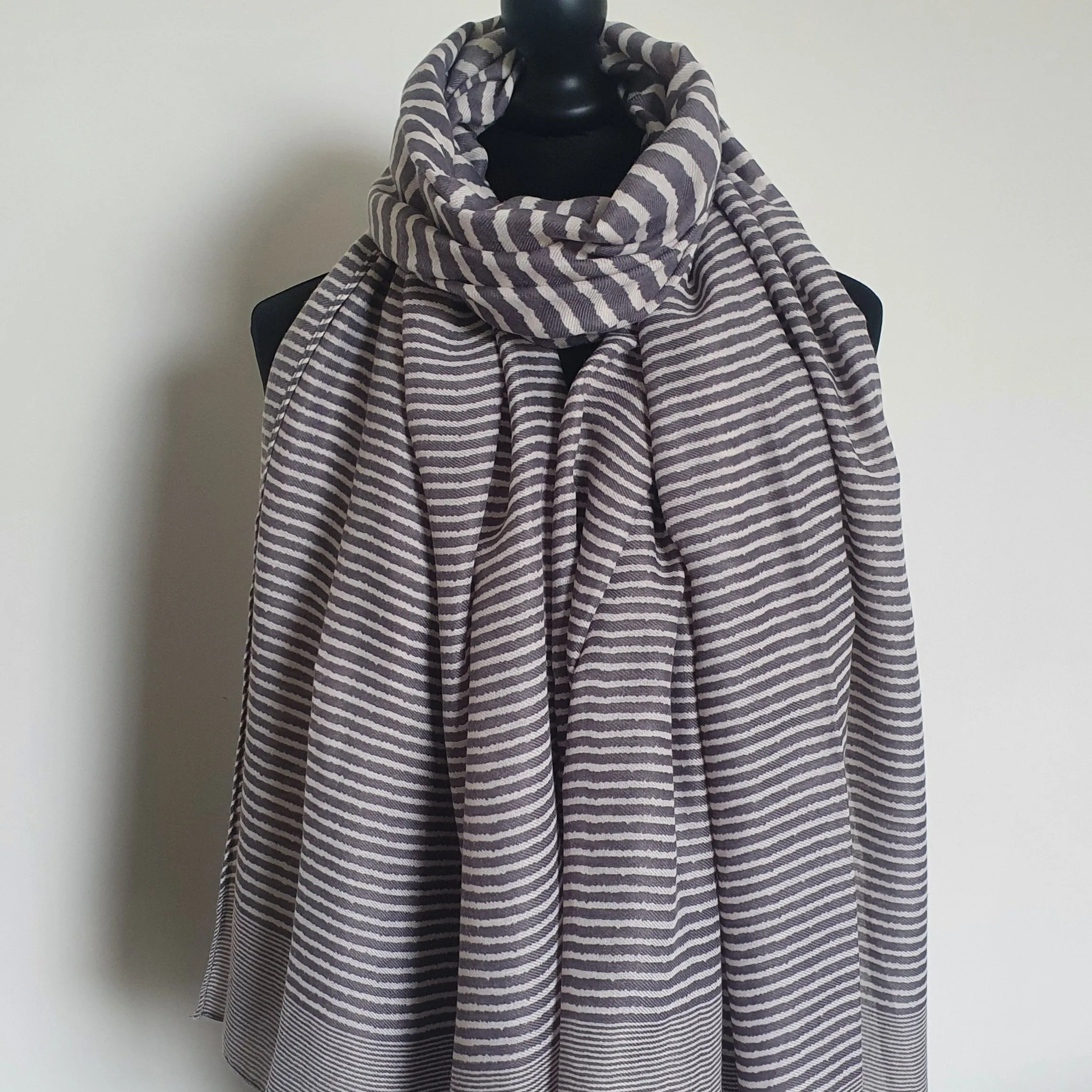 Grey & White Stripe Coastal Scarf