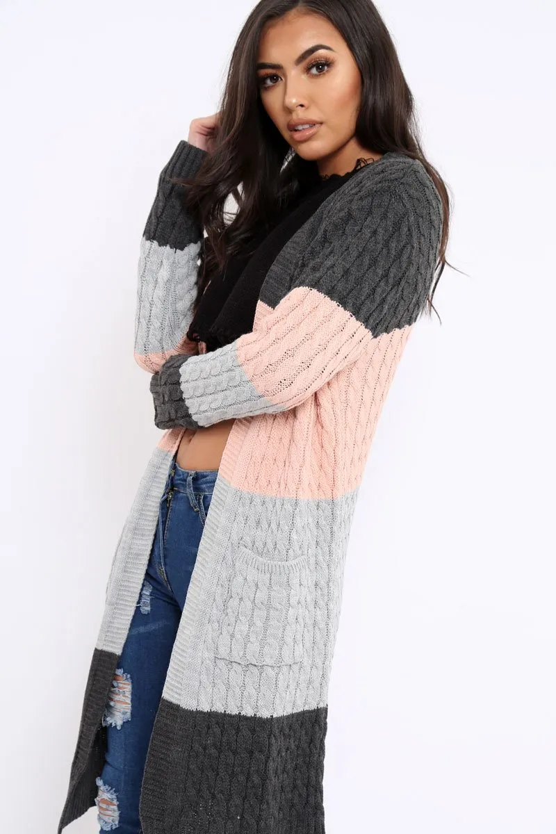 Grey and Rose Striped Cardigan - Nellie