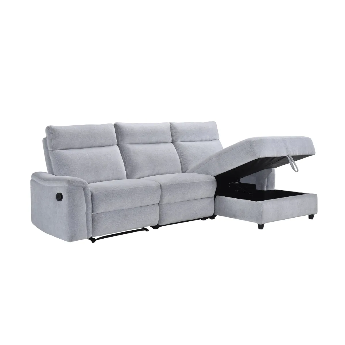 Grey Chenille 3-Piece Sectional with Storage Chaise & Recliner