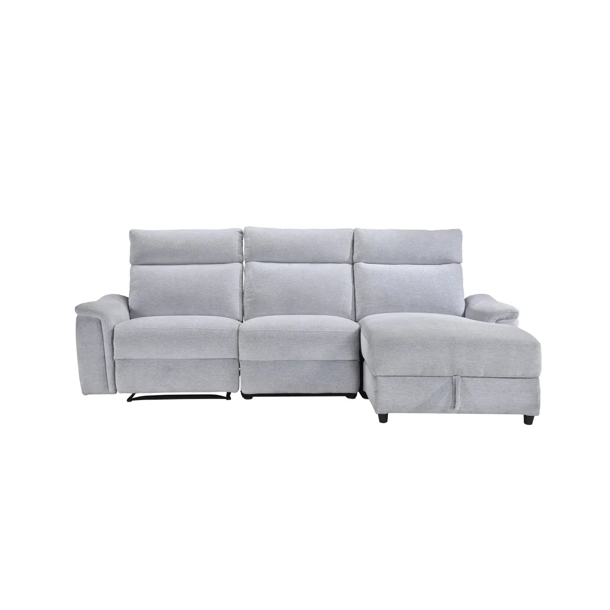 Grey Chenille 3-Piece Sectional with Storage Chaise & Recliner