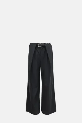 Hallie Wool Suiting Belted Wide Leg Pants Black