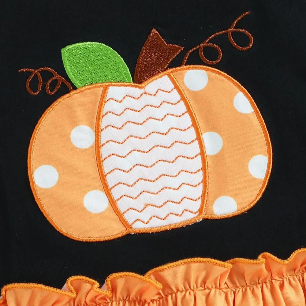 Halloween Girls Autumn Pumpkin Patch Polka Dot Flared Two-piece Set Wholesale Girls Clothes