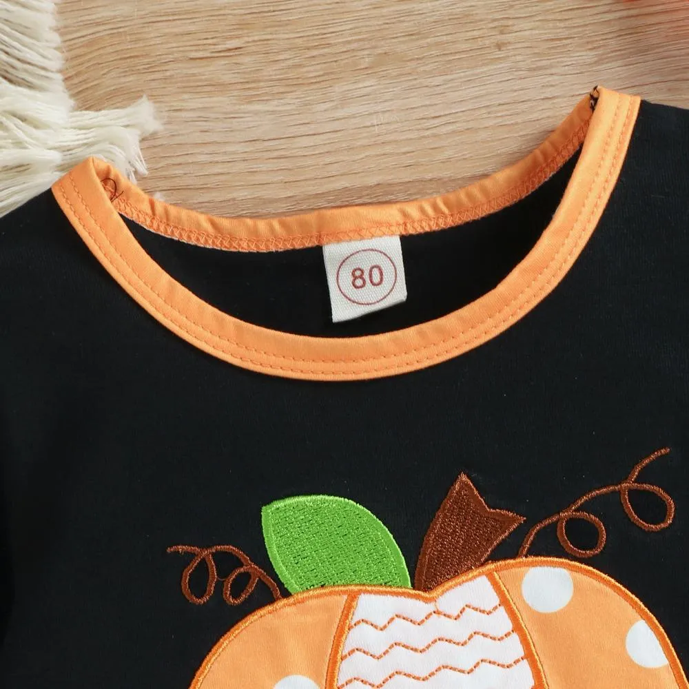 Halloween Girls Autumn Pumpkin Patch Polka Dot Flared Two-piece Set Wholesale Girls Clothes