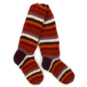 Hand Knitted Wool Long Socks - Stripe Rust