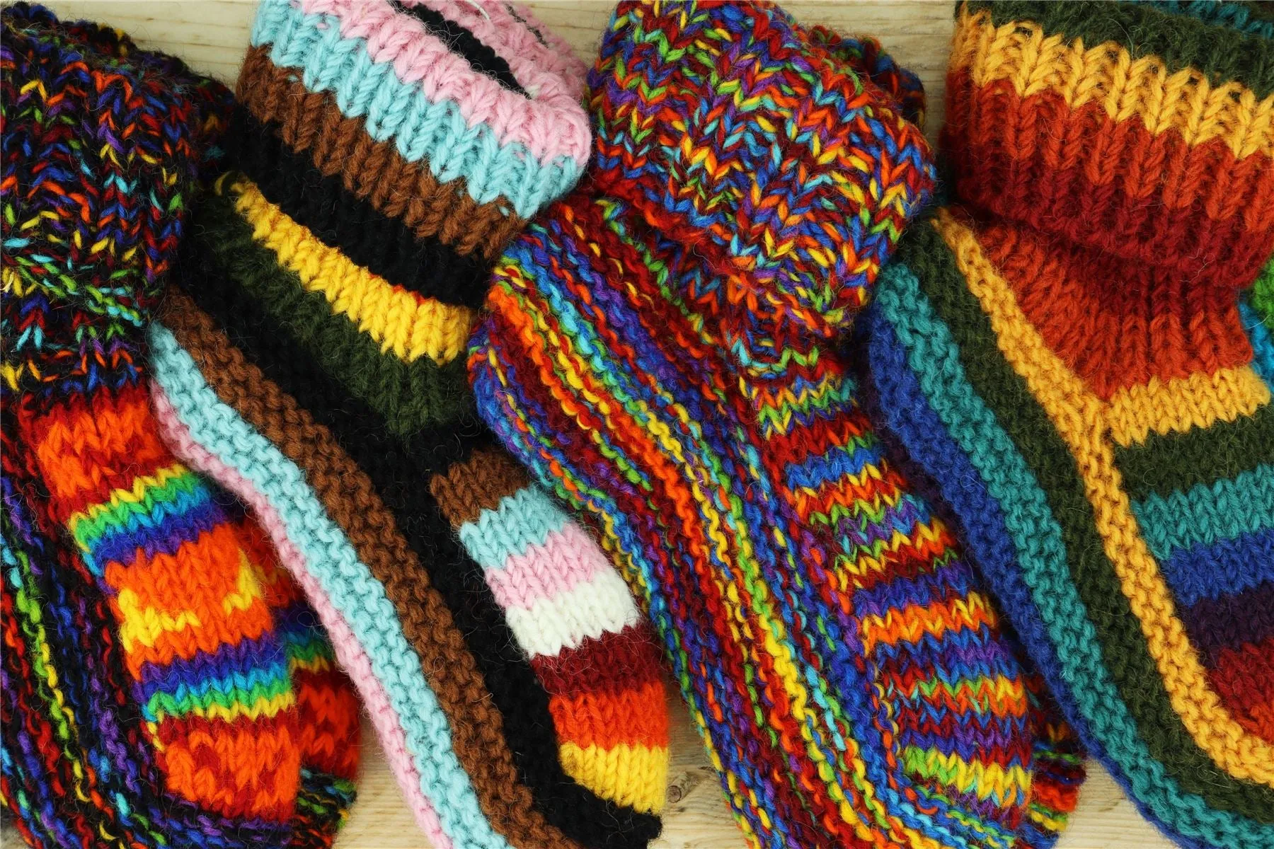 Hand Knitted Wool Slipper Socks - SD Black Rainbow