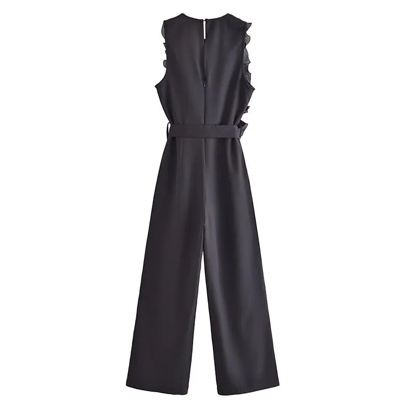 High-fashion Sleeveless Ruffle Top Overall Romper