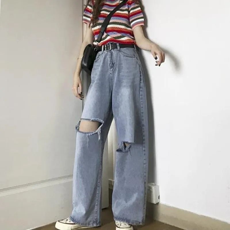 High-Waisted Niche Loose Fit Split Straight Jeans