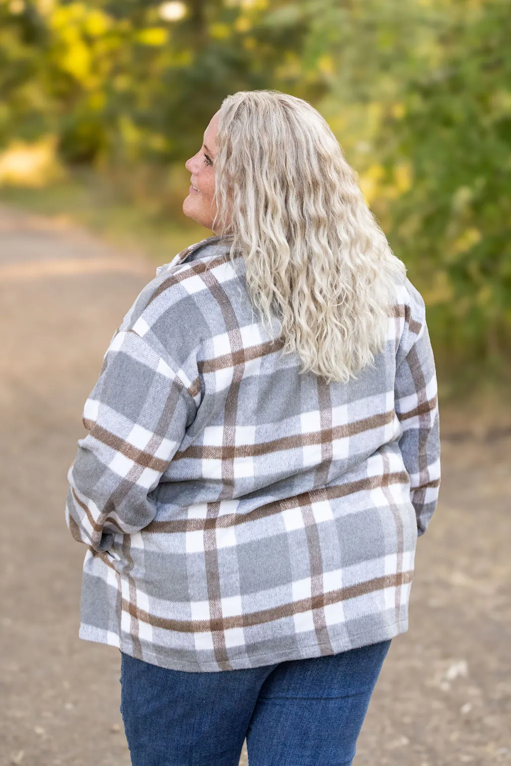 IN STOCK Norah Plaid Shacket - Grey and Tan