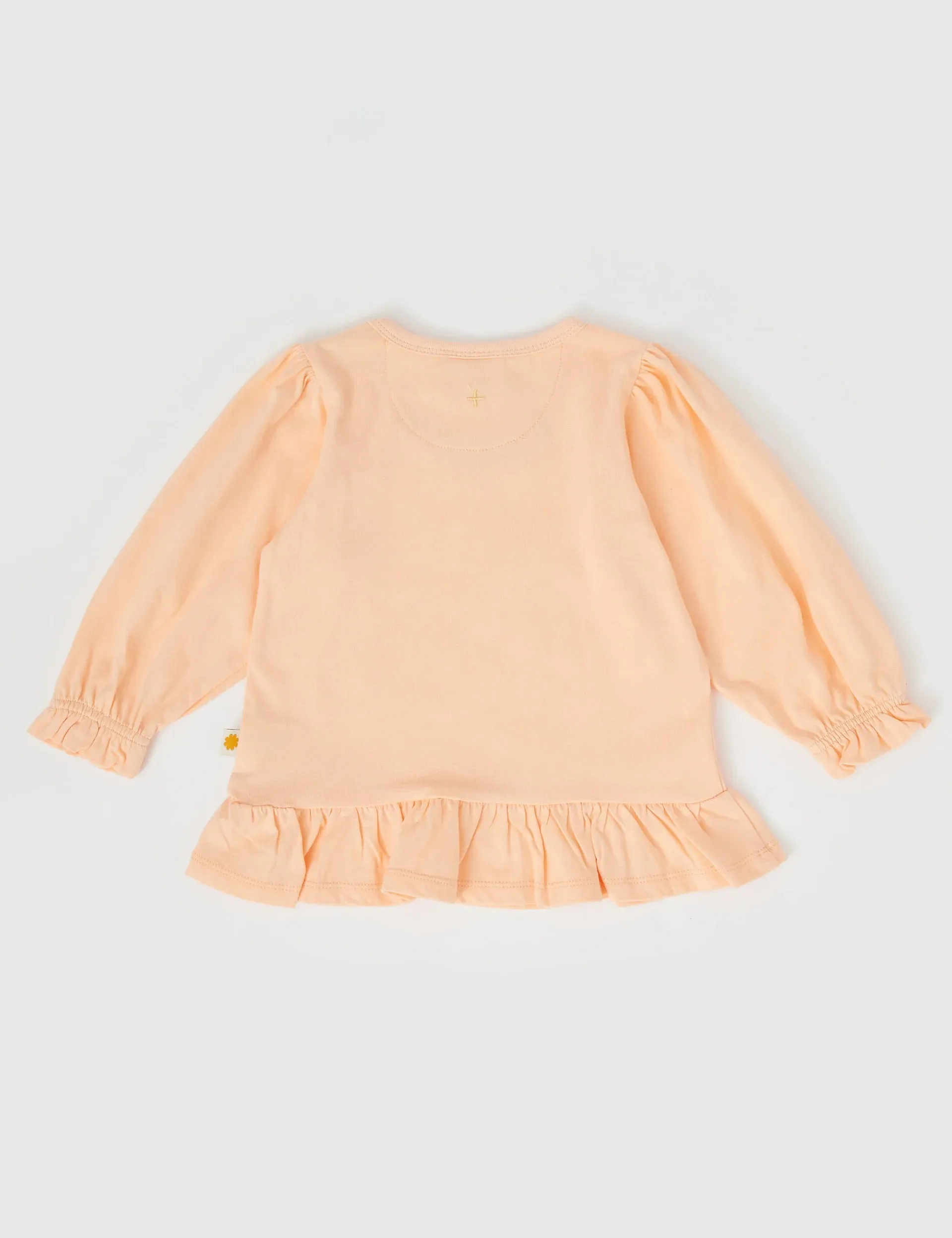 Isla Embroidered Frill Hem Top - Peach