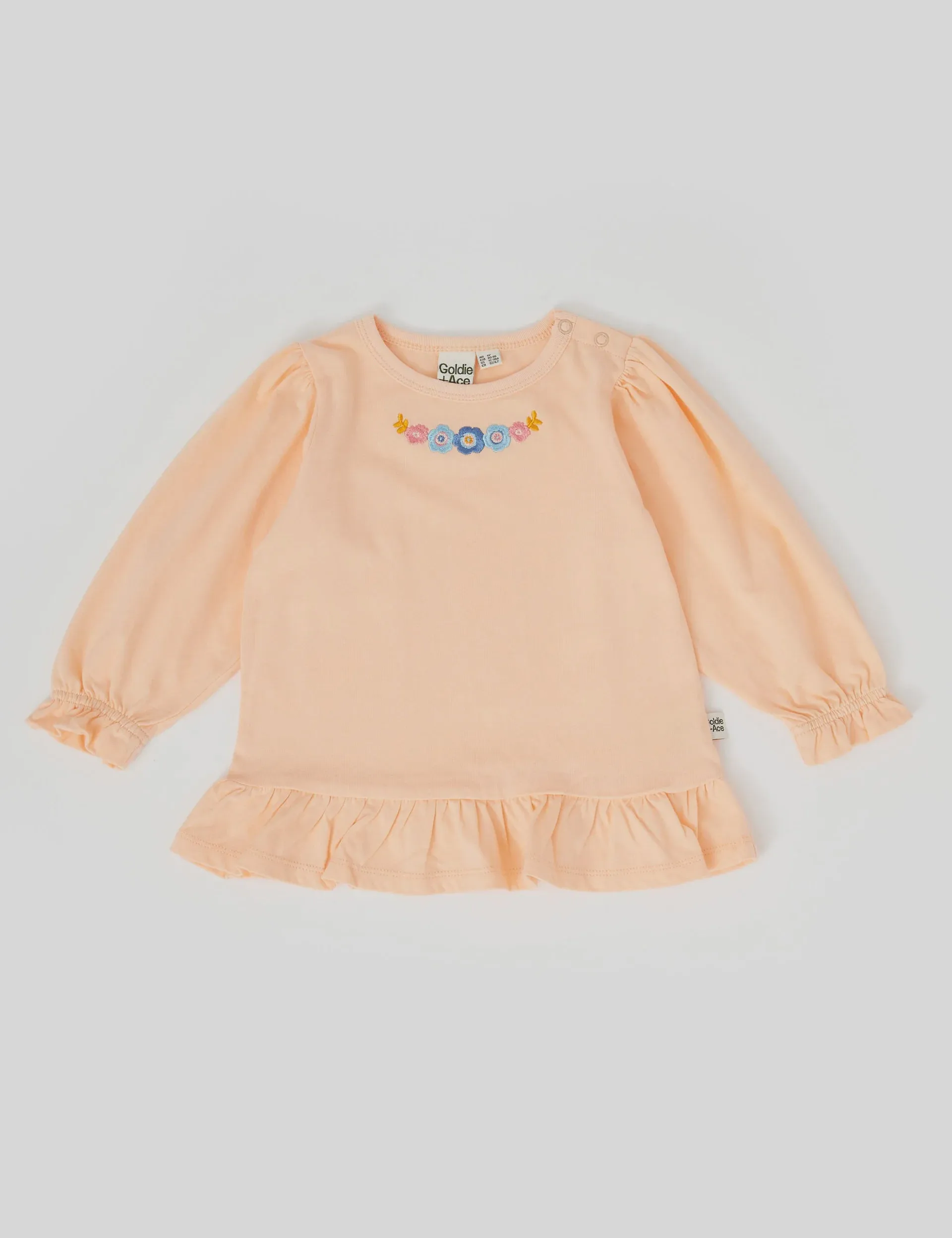 Isla Embroidered Frill Hem Top - Peach