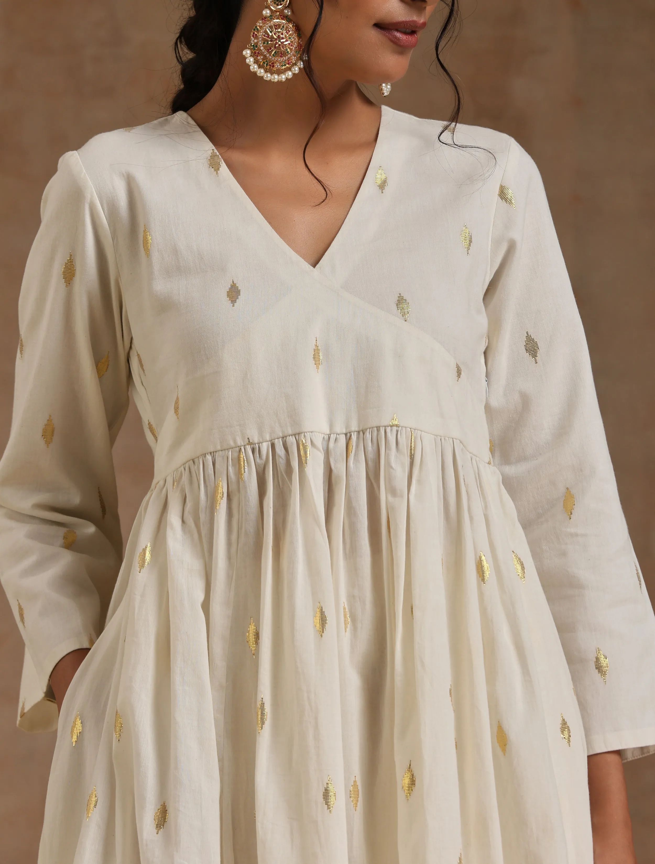 Ivory Gold Cotton Kalidar Kurta Set