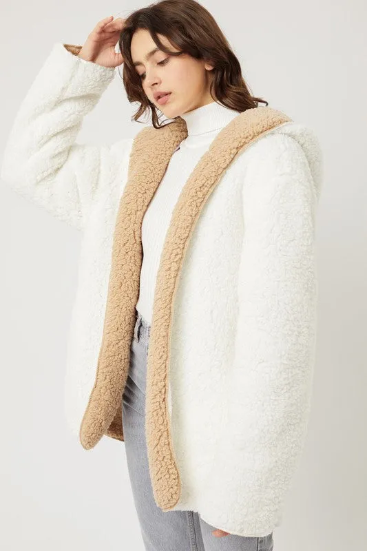 Ivory Teddy Faux Fur Sherpa Fleece Jacket