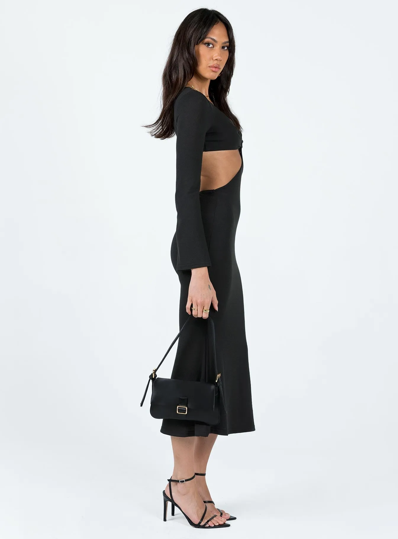 Jocelyn Cut Out Long Sleeve Midi Dress Black