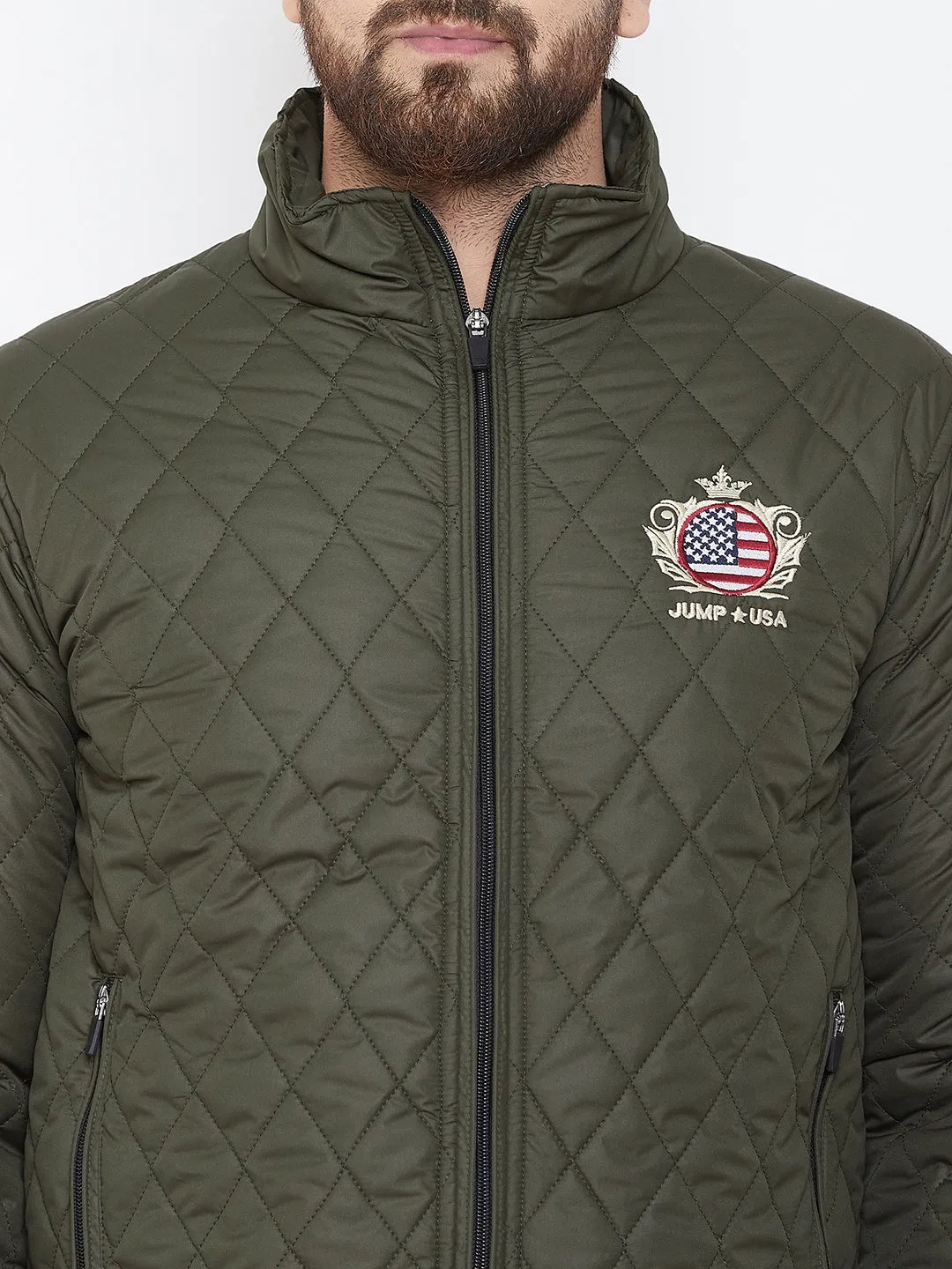 JUMP USA Men Green Design Casual Quilted Jacket