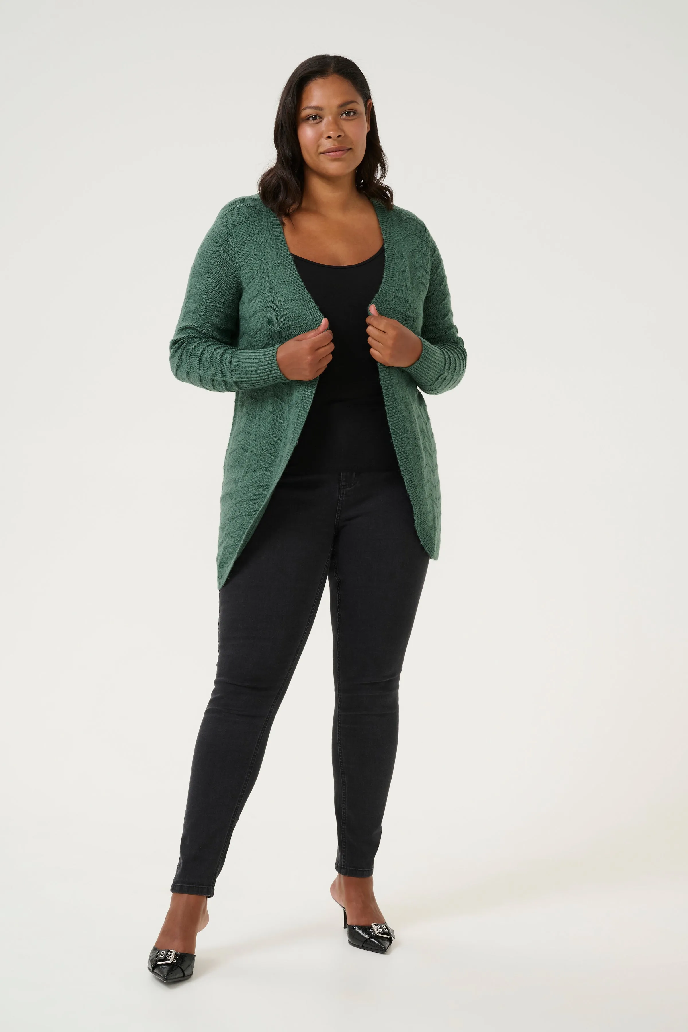 Kaffe Curve Emana Knit Cardigan in Green