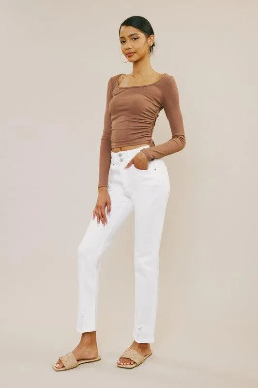 Kancan White High Rise Slim Straight Jeans