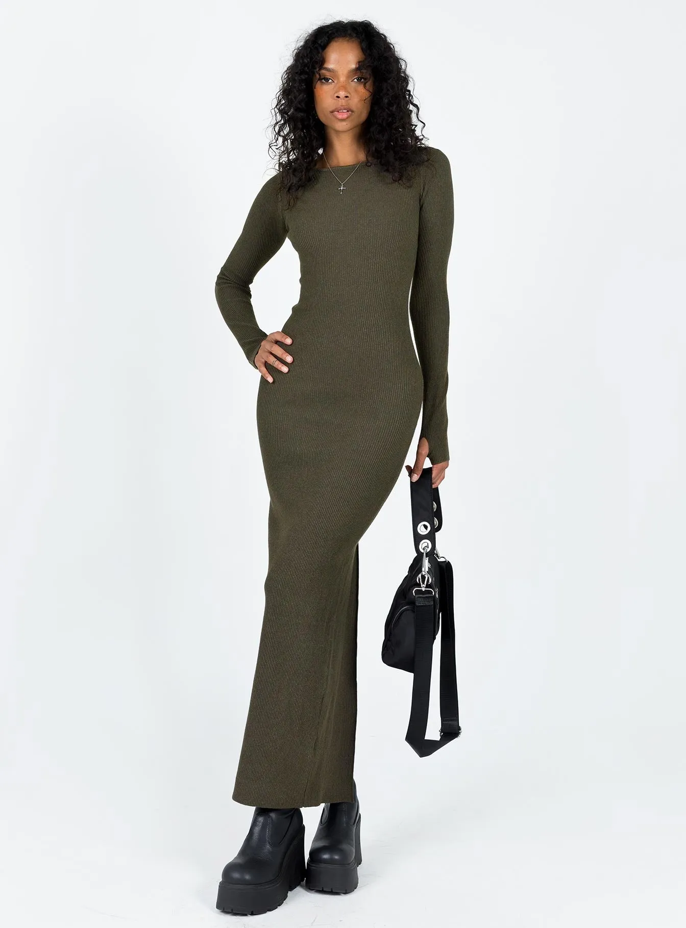 Karim Ribbed Knit Maxi Dress Khaki