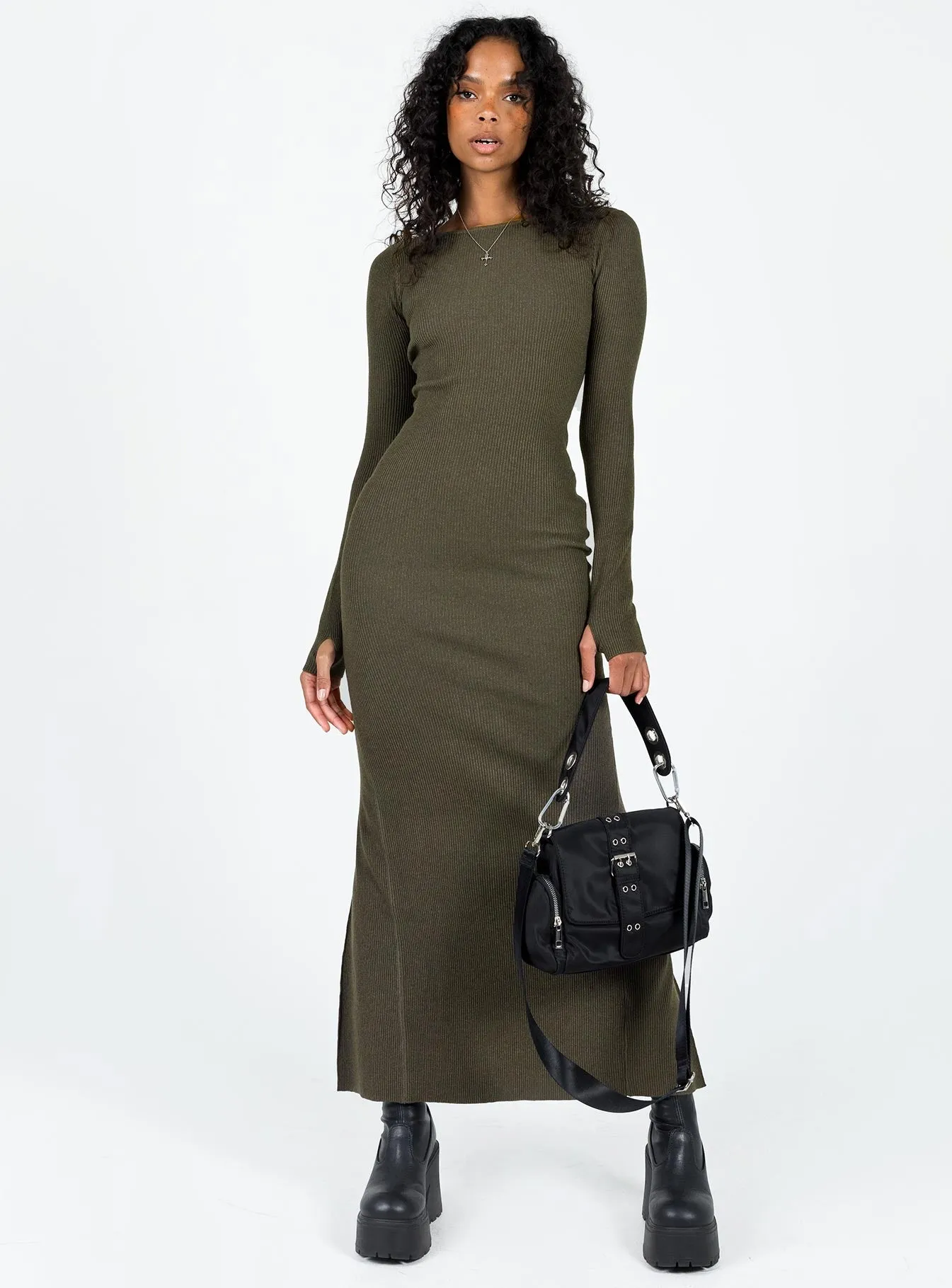 Karim Ribbed Knit Maxi Dress Khaki